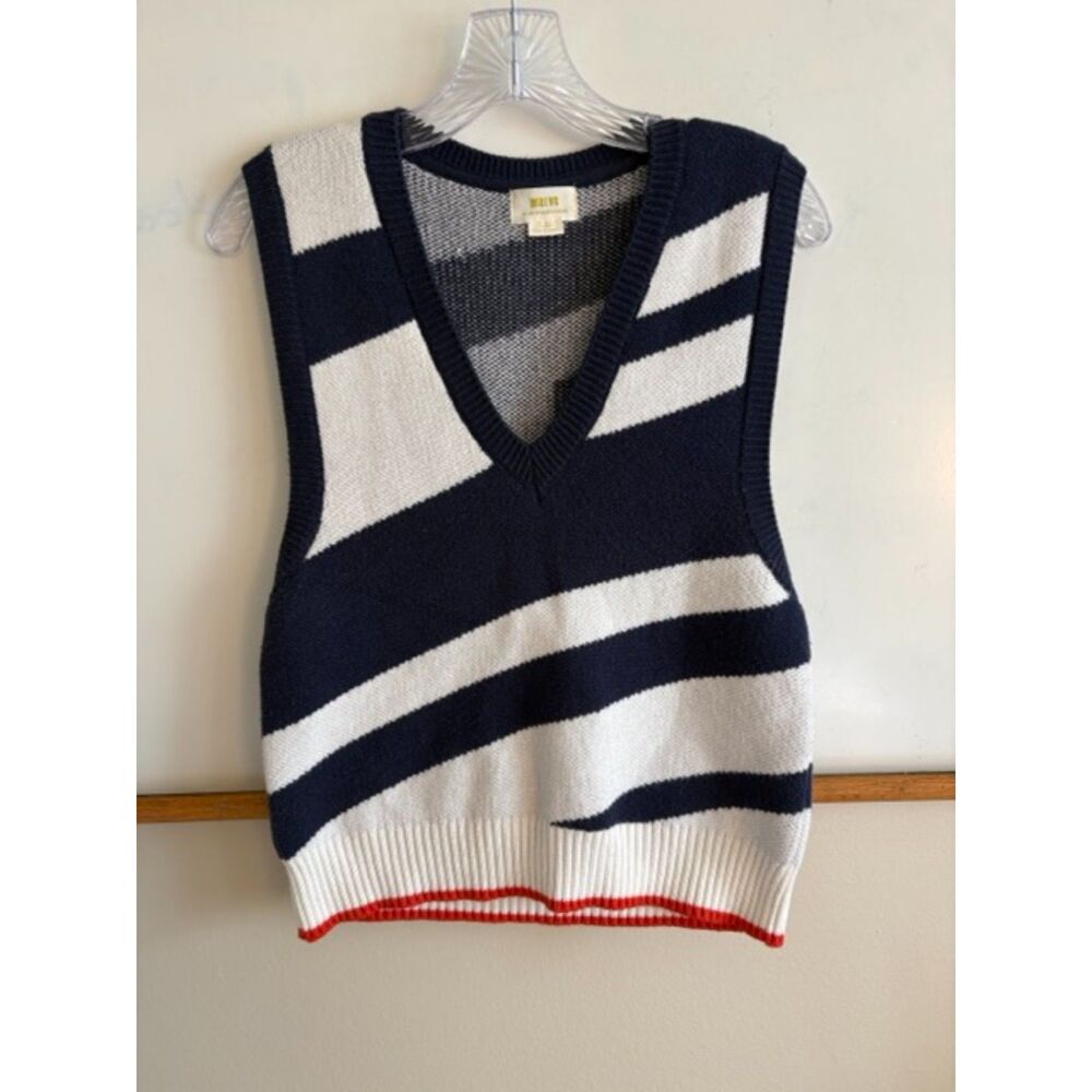 Maeve by Anthropologie Abstract Colorblock Sweater Vest — Navy & Cream